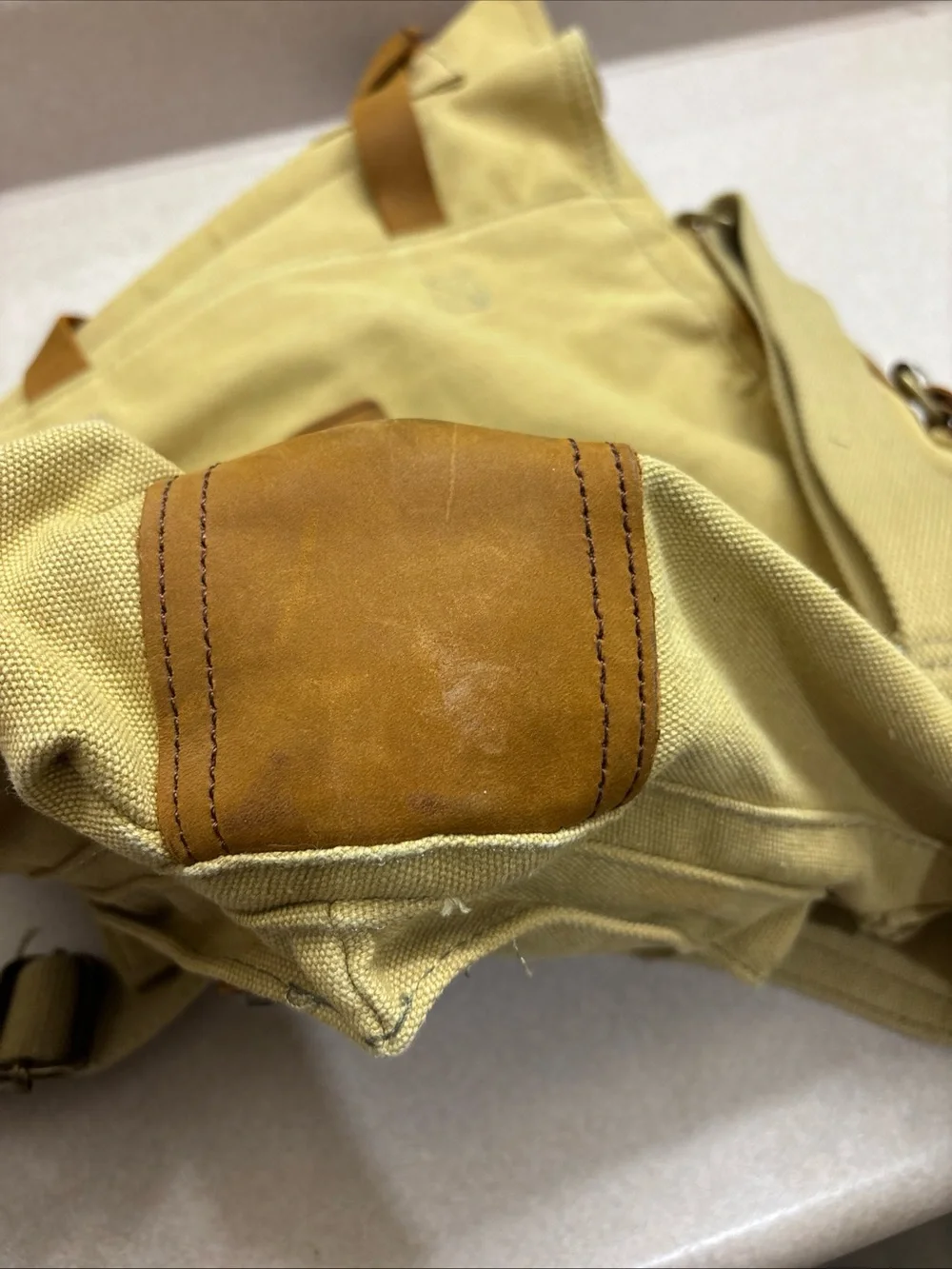 Sechunk Vintage Military Leather Brown Sand Canvas Messenger Satchel Bag Large